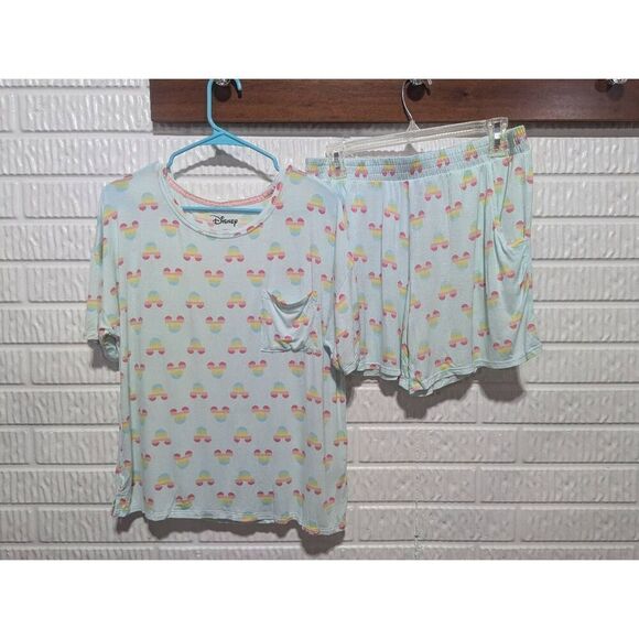 Disney Women's Blue Mickey Mouse Printed Shortie T-Shirt Pajama Set Size M - Picture 1 of 7